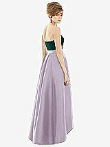 Alt View 2 Thumbnail - Lilac Haze & Evergreen Strapless Satin High Low Dress with Pockets