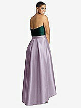 Rear View Thumbnail - Lilac Haze & Evergreen Strapless Satin High Low Dress with Pockets