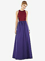 Front View Thumbnail - Grape & Burgundy Sleeveless Keyhole Back Satin Maxi Dress
