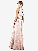 Rear View Thumbnail - Bow And Blossom Print Sleeveless Closed-Back Floral Satin Maxi Dress with Pockets