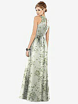 Rear View Thumbnail - Cottage Rose Sage Sleeveless Closed-Back Floral Satin Maxi Dress with Pockets