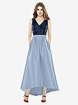 Front View Thumbnail - Cloudy & Midnight Navy Sleeveless Pleated Skirt High Low Dress with Pockets
