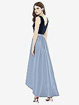 Rear View Thumbnail - Cloudy & Midnight Navy Sleeveless Pleated Skirt High Low Dress with Pockets