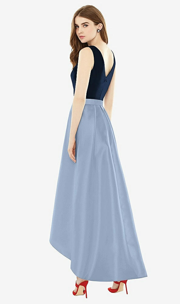 Back View - Cloudy & Midnight Navy Sleeveless Pleated Skirt High Low Dress with Pockets