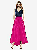 Front View Thumbnail - Think Pink & Midnight Navy Sleeveless Pleated Skirt High Low Dress with Pockets