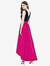 Rear View Thumbnail - Think Pink & Midnight Navy Sleeveless Pleated Skirt High Low Dress with Pockets