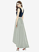 Rear View Thumbnail - Willow Green & Midnight Navy Sleeveless Pleated Skirt High Low Dress with Pockets