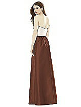 Rear View Thumbnail - Cognac & Ivory Full Length Strapless Satin Twill dress with Pockets