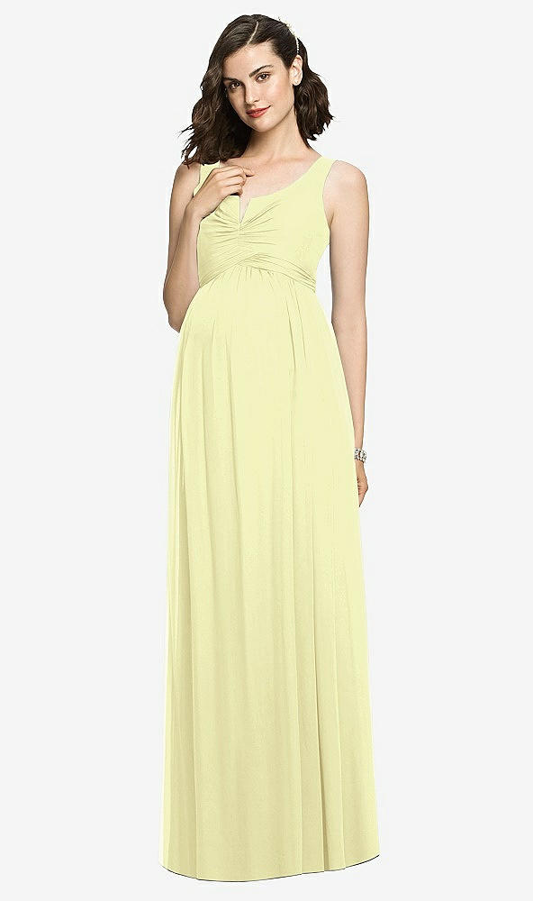 Front View - Butter Yellow Sleeveless Notch Maternity Dress