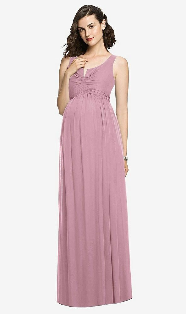 Front View - Dusty Pink Sleeveless Notch Maternity Dress