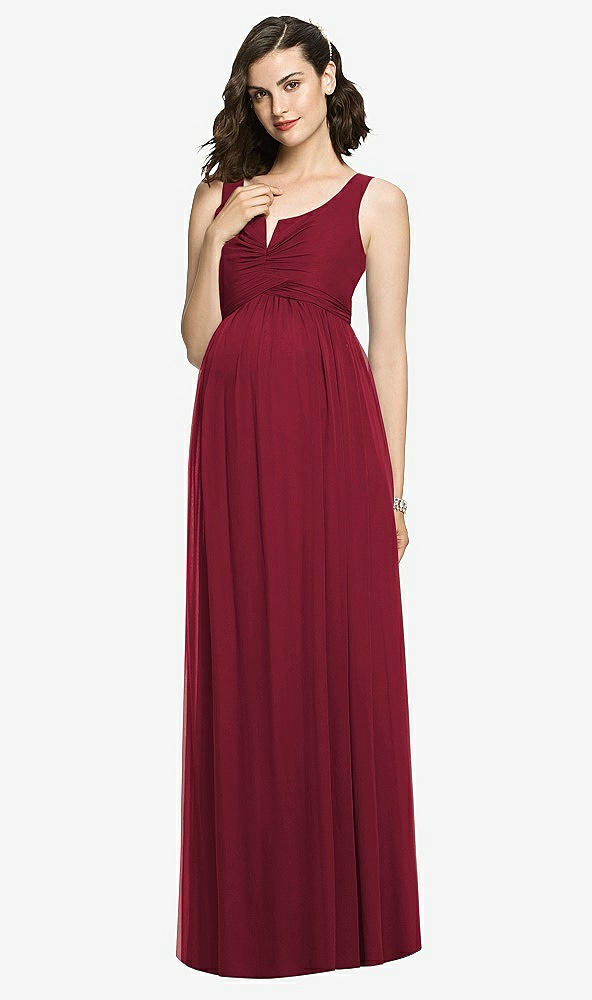 Front View - Burgundy Sleeveless Notch Maternity Dress