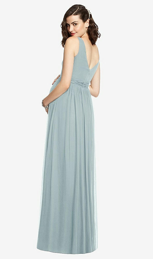 Back View - Morning Sky Sleeveless Notch Maternity Dress