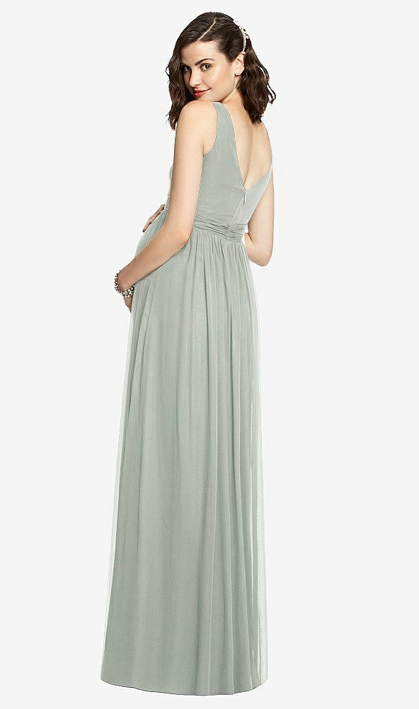 Back View - Willow Green Sleeveless Notch Maternity Dress