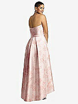 Alt View 2 Thumbnail - Bow And Blossom Print Strapless Floral Satin High Low Dress with Pockets