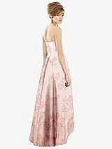Rear View Thumbnail - Bow And Blossom Print Strapless Floral Satin High Low Dress with Pockets