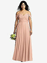 Front View Thumbnail - Pale Peach Off-the-Shoulder Draped Chiffon Maxi Dress