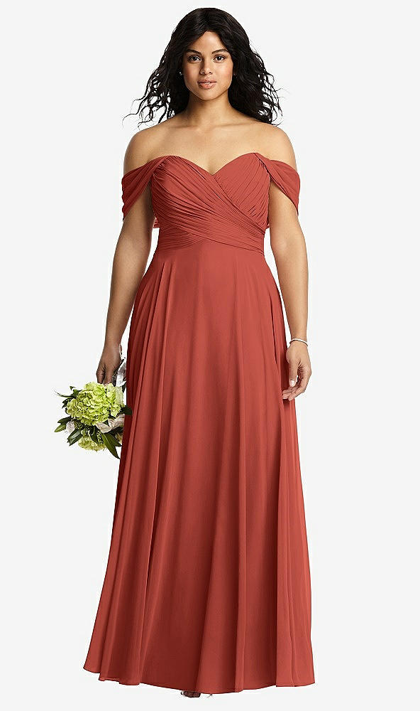 Front View - Amber Sunset Off-the-Shoulder Draped Chiffon Maxi Dress