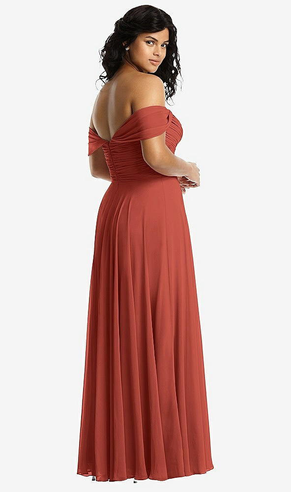 Back View - Amber Sunset Off-the-Shoulder Draped Chiffon Maxi Dress