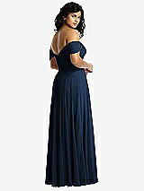 Rear View Thumbnail - Midnight Navy Off-the-Shoulder Draped Chiffon Maxi Dress