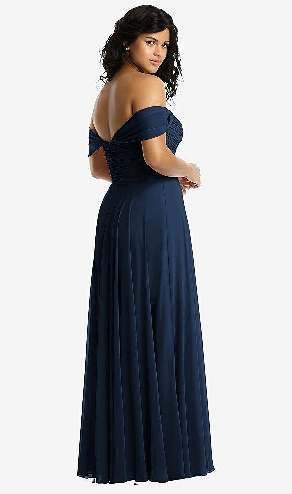 Back View - Midnight Navy Off-the-Shoulder Draped Chiffon Maxi Dress