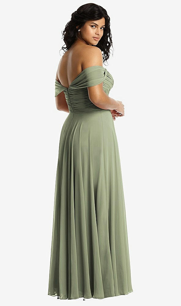 Back View - Sage Off-the-Shoulder Draped Chiffon Maxi Dress