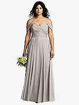 Front View Thumbnail - Taupe Off-the-Shoulder Draped Chiffon Maxi Dress