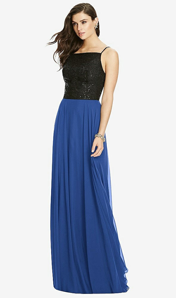 Front View - Classic Blue Chiffon Maxi Skirt