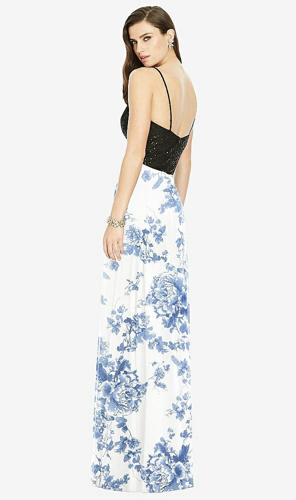 Back View - Cottage Rose Dusk Blue Chiffon Maxi Skirt