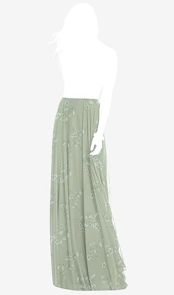 Front View - Vintage Primrose Sage Chiffon Maxi Skirt