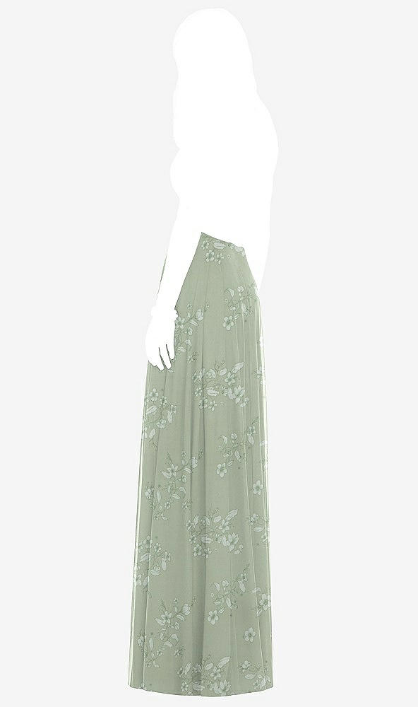 Back View - Vintage Primrose Sage Chiffon Maxi Skirt