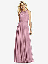 Front View Thumbnail - Dusty Pink Cross Strap Open-Back Halter Maxi Dress