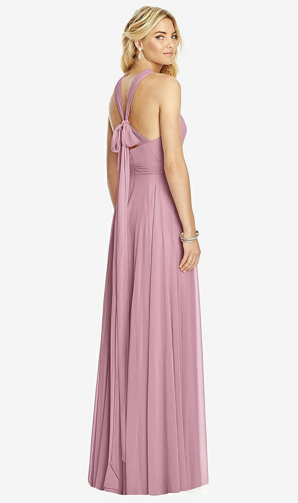 Back View - Dusty Pink Cross Strap Open-Back Halter Maxi Dress