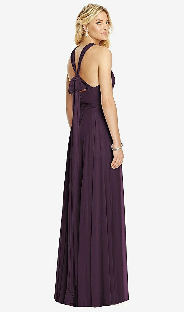 Back View - Aubergine Cross Strap Open-Back Halter Maxi Dress