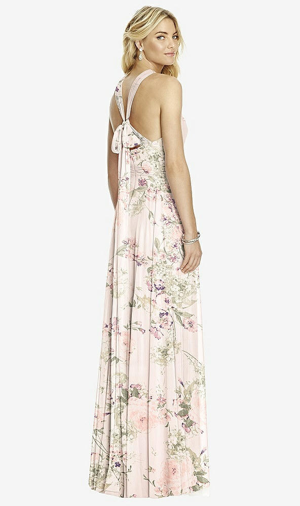 Back View - Blush Garden Cross Strap Open-Back Halter Maxi Dress