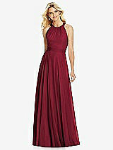 Front View Thumbnail - Burgundy Cross Strap Open-Back Halter Maxi Dress