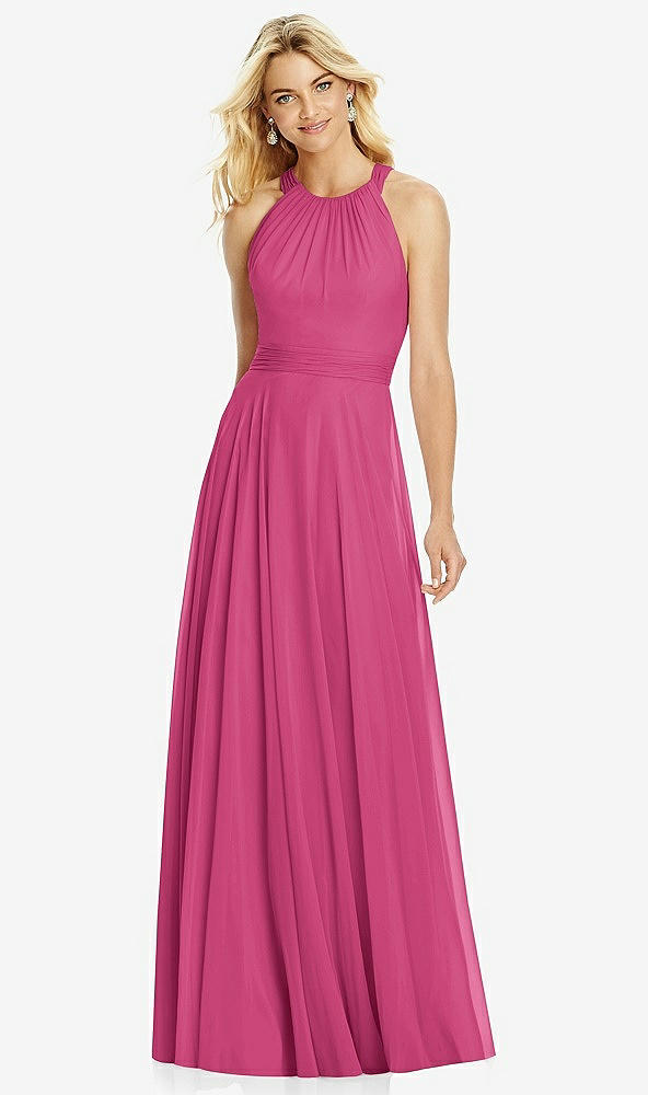 Front View - Tea Rose Cross Strap Open-Back Halter Maxi Dress