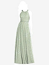 Front View Thumbnail - Vintage Primrose Sage Cross Strap Open-Back Halter Maxi Dress