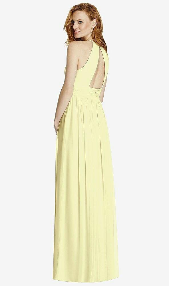 Back View - Butter Yellow Cutout Open-Back Shirred Halter Maxi Dress