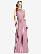 Front View Thumbnail - Dusty Pink Cutout Open-Back Shirred Halter Maxi Dress