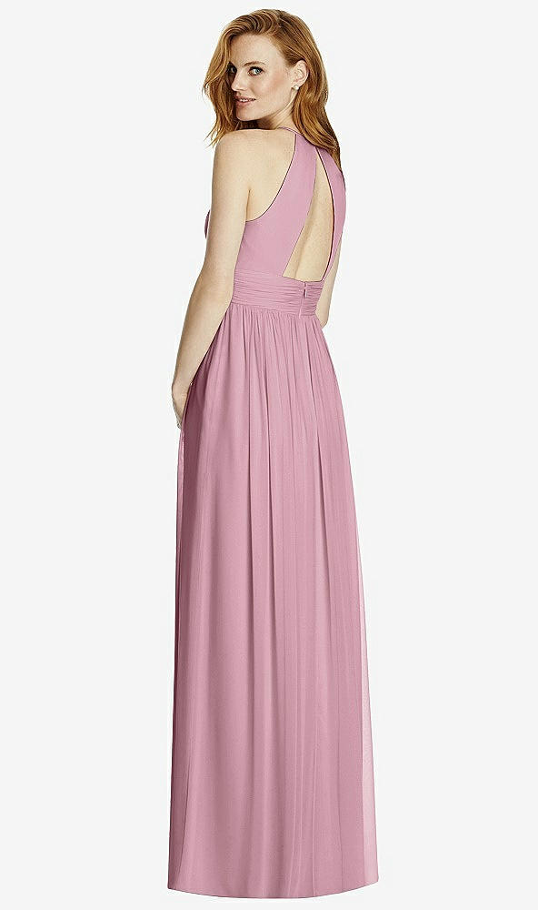 Back View - Dusty Pink Cutout Open-Back Shirred Halter Maxi Dress