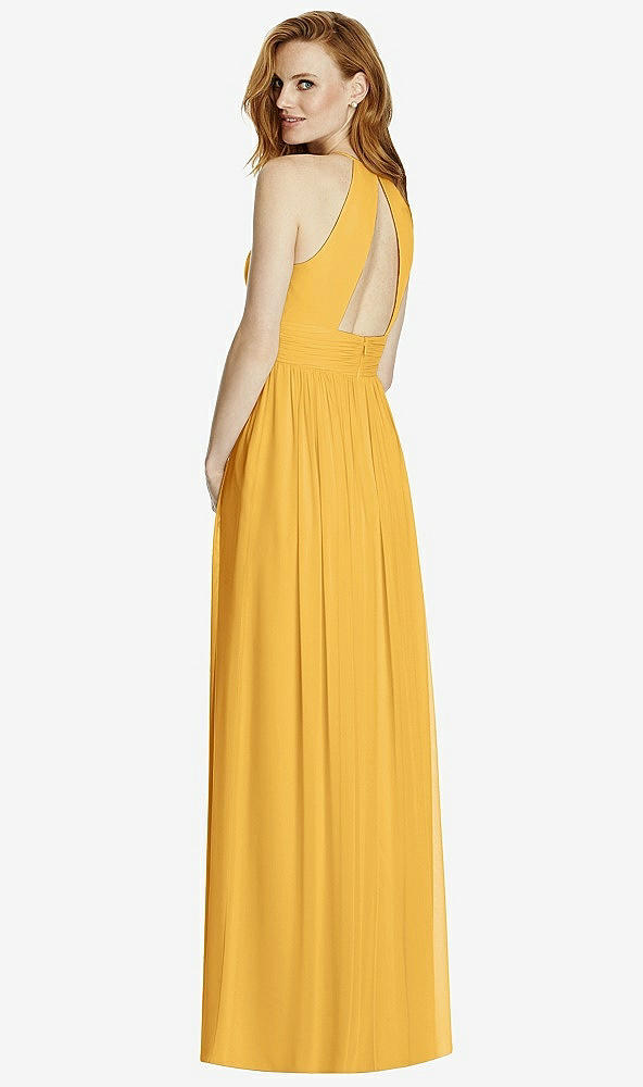 Back View - NYC Yellow Cutout Open-Back Shirred Halter Maxi Dress