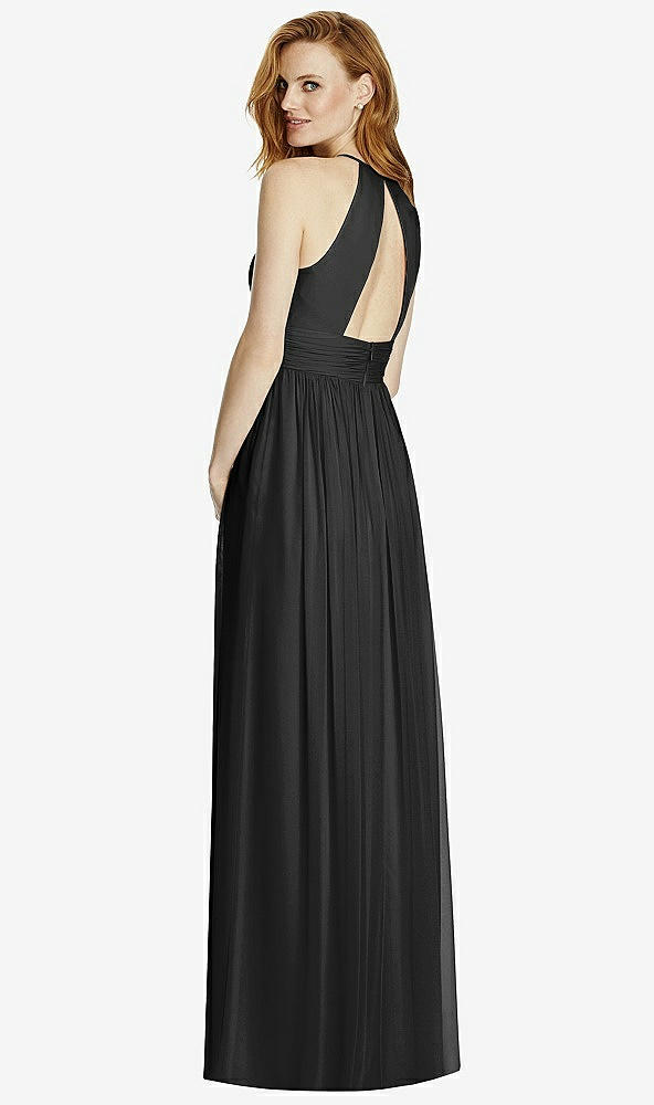 Back View - Black Cutout Open-Back Shirred Halter Maxi Dress