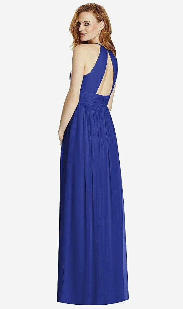 Back View - Cobalt Blue Cutout Open-Back Shirred Halter Maxi Dress