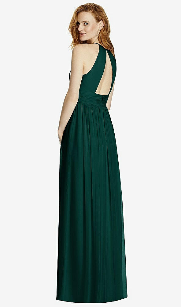 Back View - Evergreen Cutout Open-Back Shirred Halter Maxi Dress