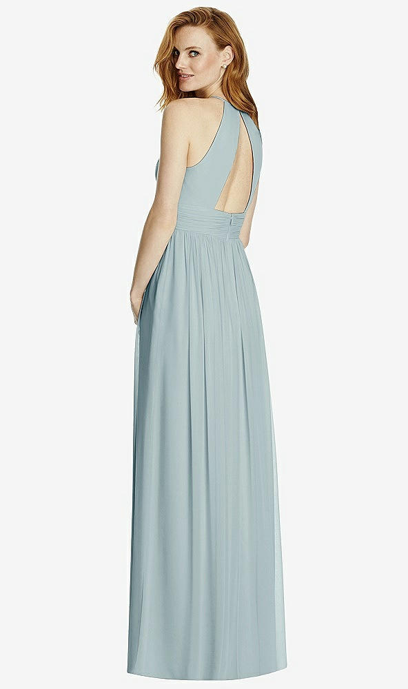 Back View - Morning Sky Cutout Open-Back Shirred Halter Maxi Dress