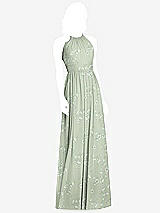 Front View Thumbnail - Vintage Primrose Sage Cutout Open-Back Shirred Halter Maxi Dress