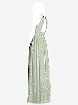 Rear View Thumbnail - Vintage Primrose Sage Cutout Open-Back Shirred Halter Maxi Dress