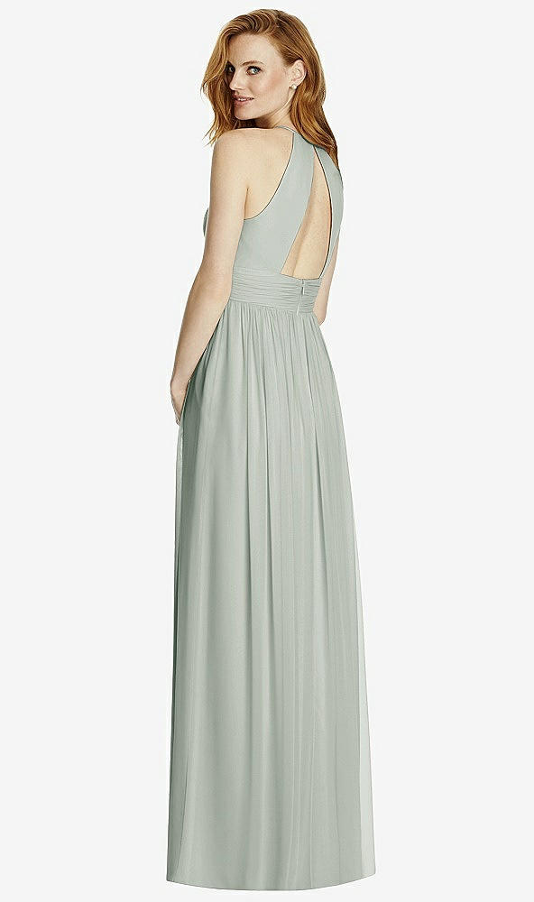 Back View - Willow Green Cutout Open-Back Shirred Halter Maxi Dress
