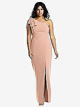 Front View Thumbnail - Pale Peach Bowed One-Shoulder Trumpet Gown