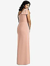 Rear View Thumbnail - Pale Peach Bowed One-Shoulder Trumpet Gown